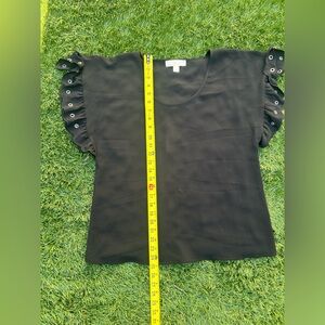 Michael Kors Black Short Sleeve Top w/ Eyelet Ruffle Sleeves - work top Medium